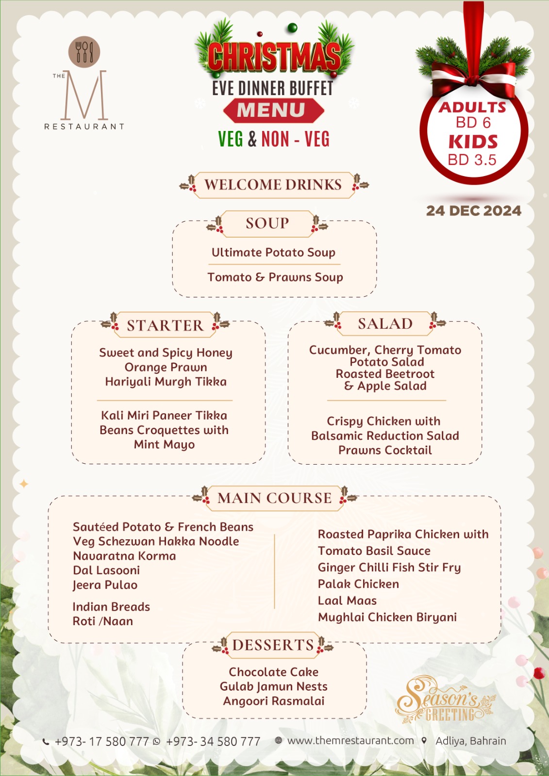 Christmas Buffet Menu 2024 - The M Restaurant